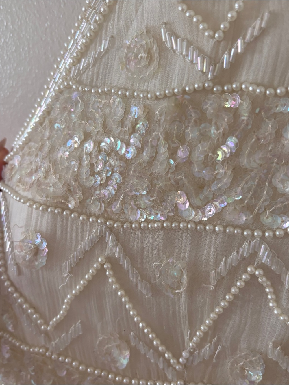 Vintage Ivory Beaded & Sequin Formal Dress - Picture 5 of 13